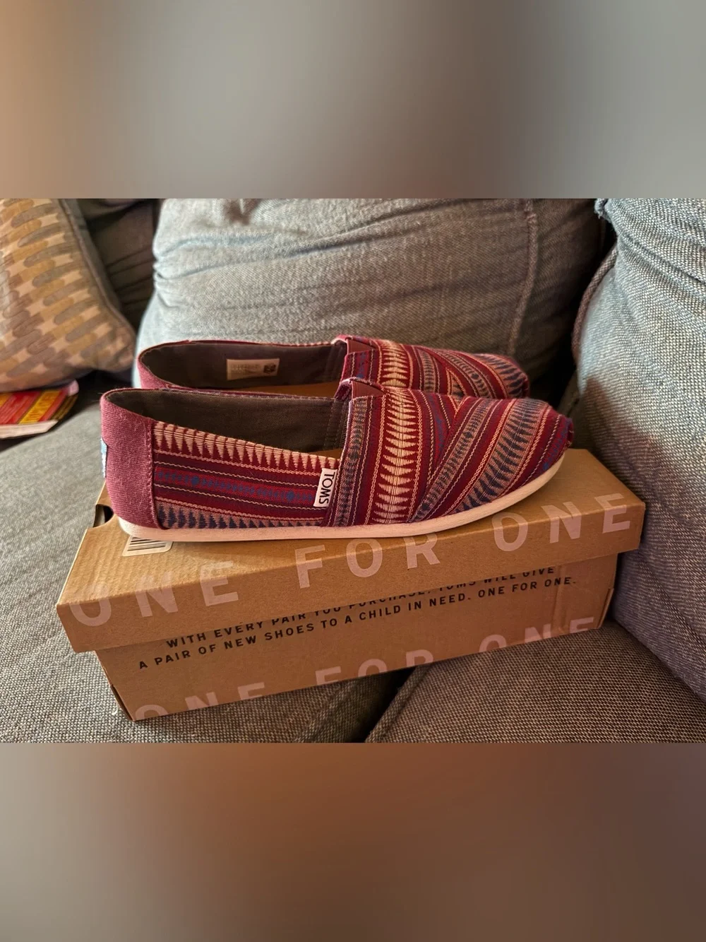 Toms Red Striped Slip-On Canvas Shoes